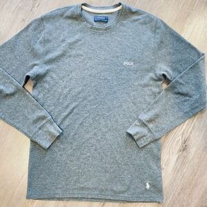 Polo Ralph Lauren Mens Heather Grey Waffle Knit Thermal Long Sleeve Shirt S